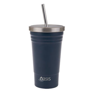 500ml Stainless Steel Smoothie Tumbler With Straw - Navy