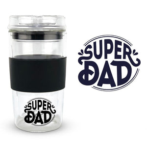 12oz Glass Coffee Travel Cup - Dad Assorted designs