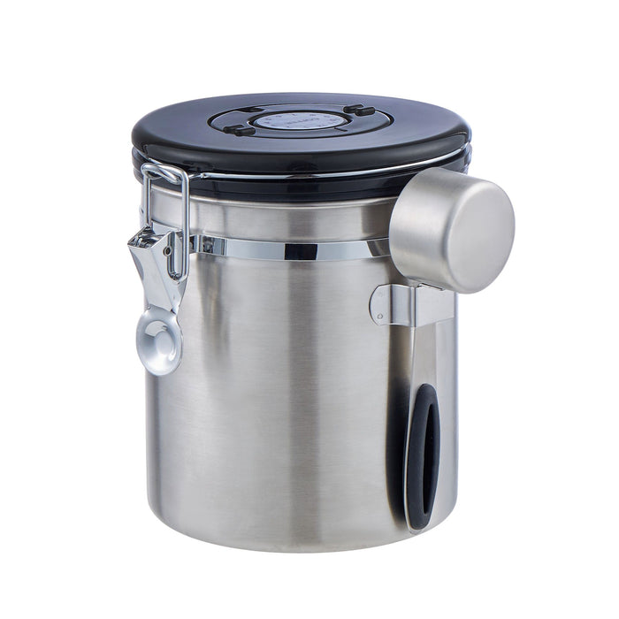 Coffee Canister with Spoon Silver