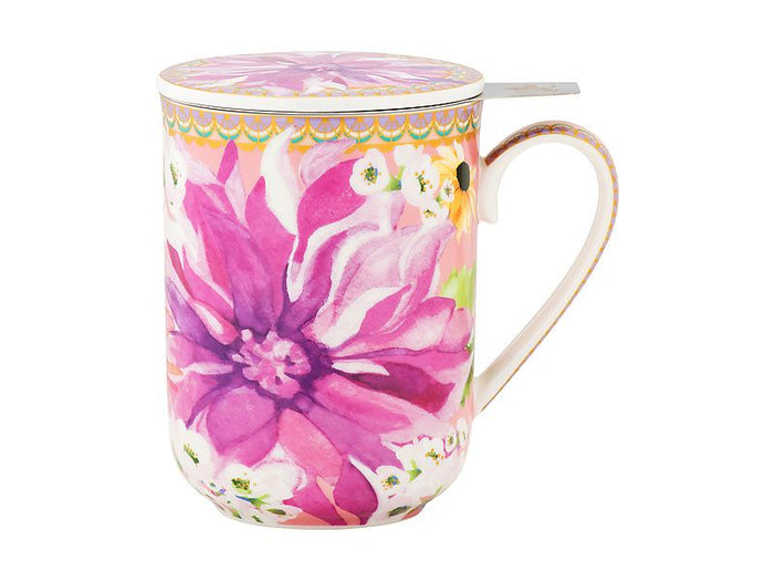 Teas & C's Dahlia Daze Lidded Mug With Infuser 340ML Pink