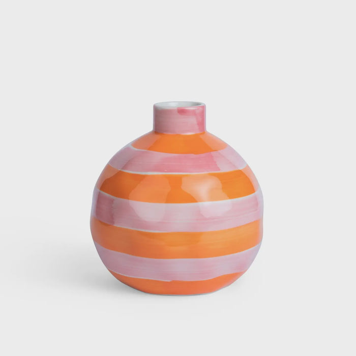Round Bud Vase - Pink & Orange Stripe