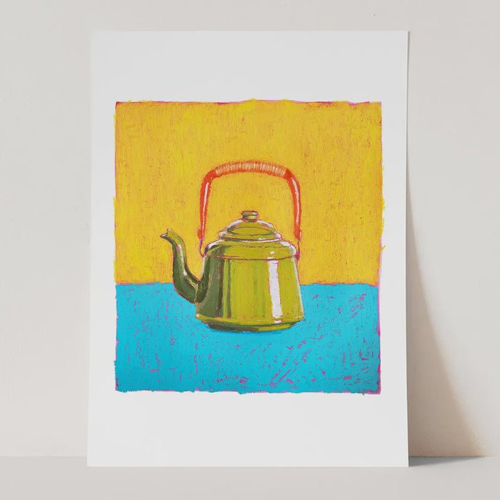 Art Print - Little Oil Pastel Green Teapot