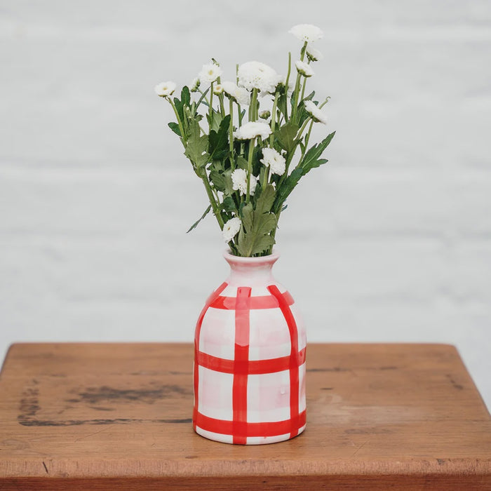 Bud Vase - Pink & Red Gingham