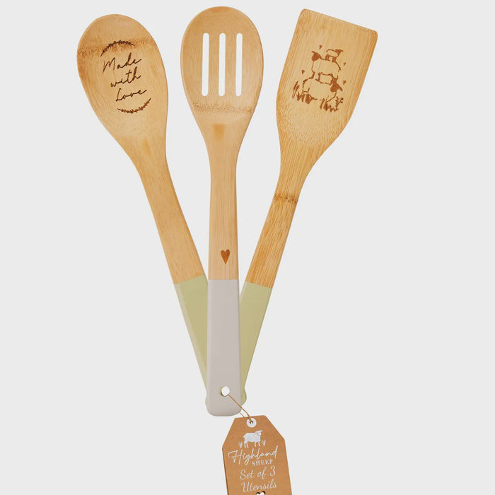 Set of 3 Bamboo Utensils Highland Sheep
