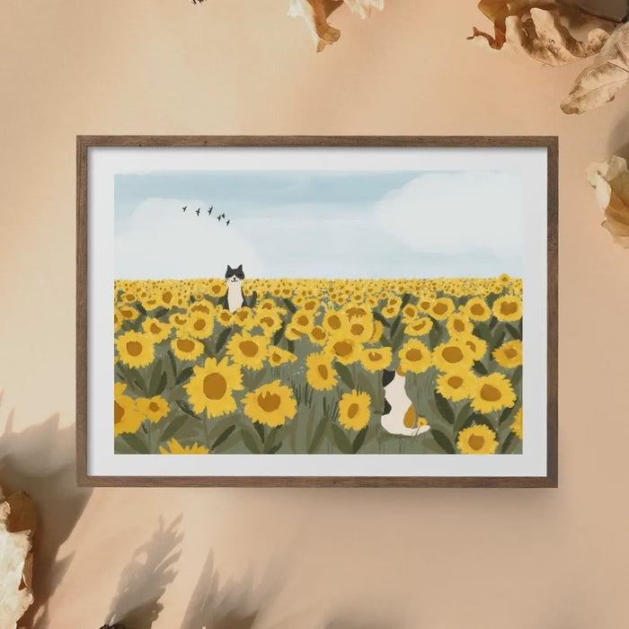 A4 Art Print - Australian Animal/Cats and Sunflowers