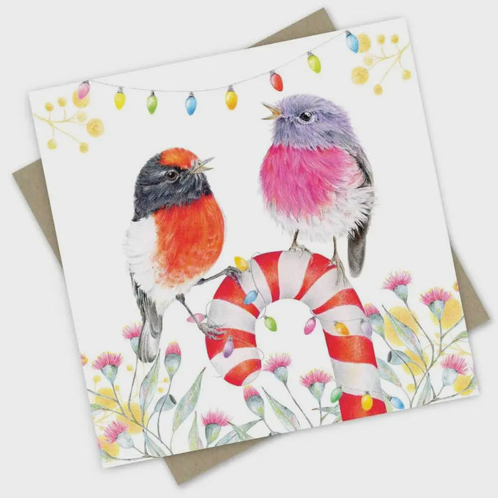 Greeting Card - Christmas Card: Candy Cane Robins