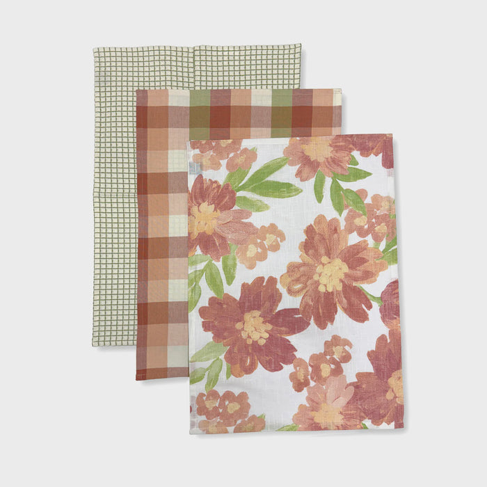 Rosie Large Floral Teatowel Pack 3