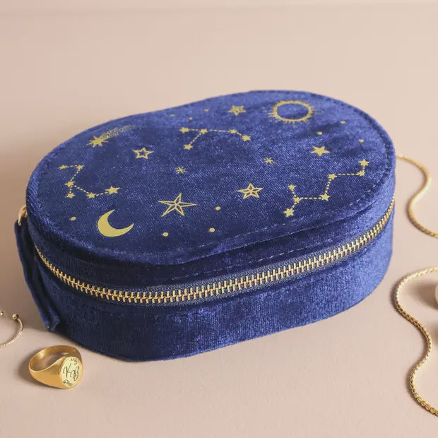Jewellery Case - Starry Night Velvet Oval Navy