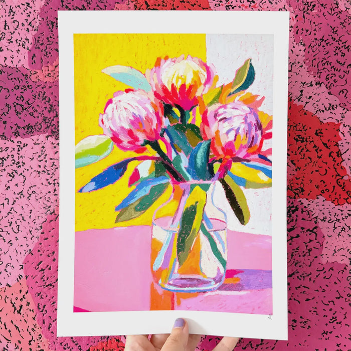 Art Print - Playful Protea Flowers A4
