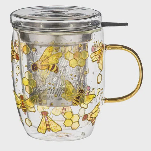 Natures Keepers Bee Double Walled Glass 3pc Infuser Mug