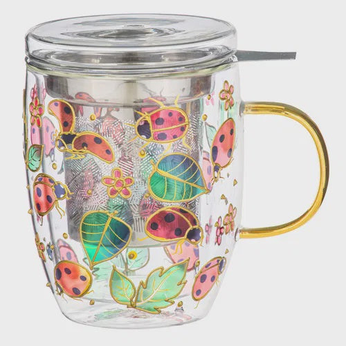 Natures Keepers Ladybug Double Walled Glass 3pc Infuser Mug