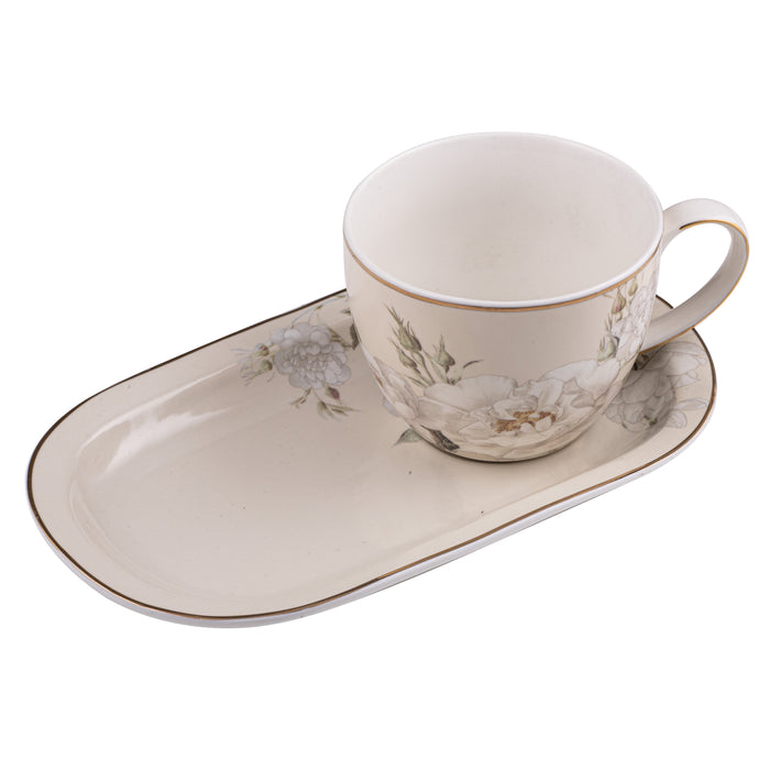 Elegant Rose Cream Mug & Plate Set