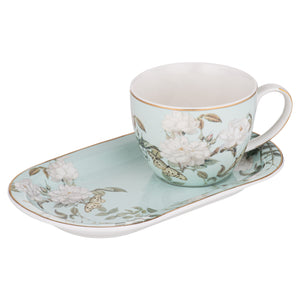 Elegant Rose Mint Mug & Plate Set