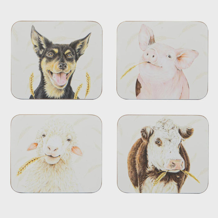 Farmyard Faces Assorted 4pk Coaster