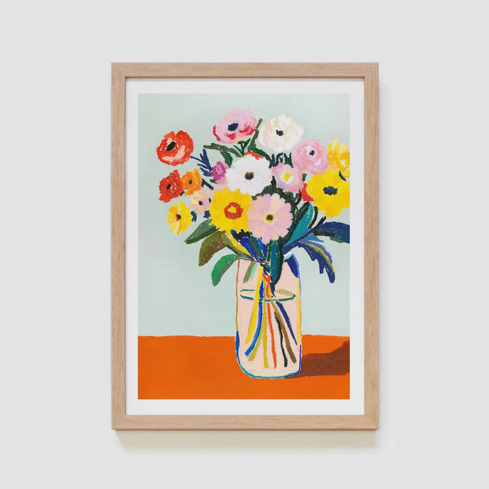 Art Print - Sunday Morning Flowers On Blue
