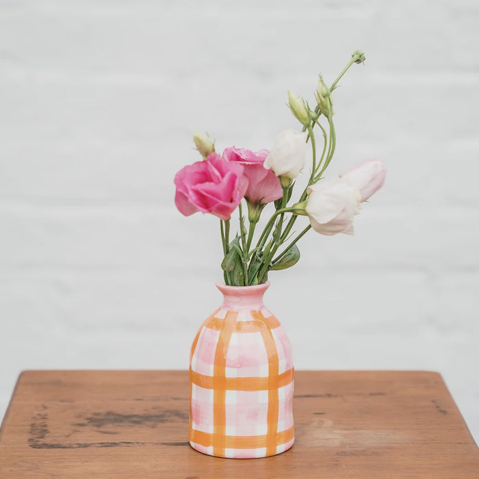 Bud Vase - Pink & Orange Gingham