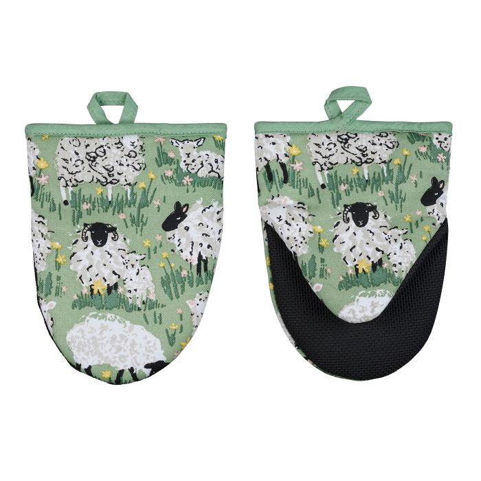 Woolly Sheep Microwave Mitts 2pcs Set Green 18x14.5x2.5cm