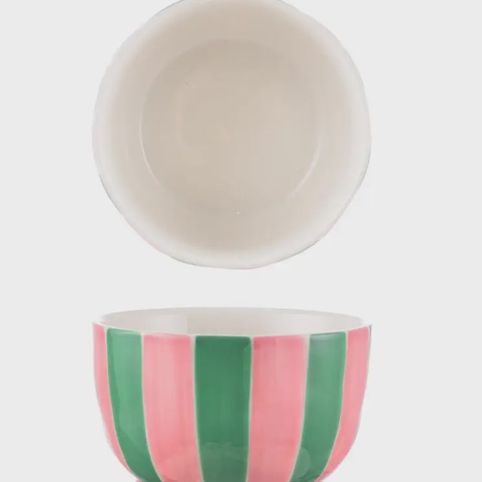 Small Bowl - Pink and Green Stripe