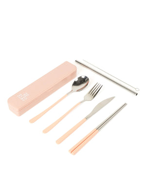 Take Me Away Cutlery Kit - Silver with Blush Handle