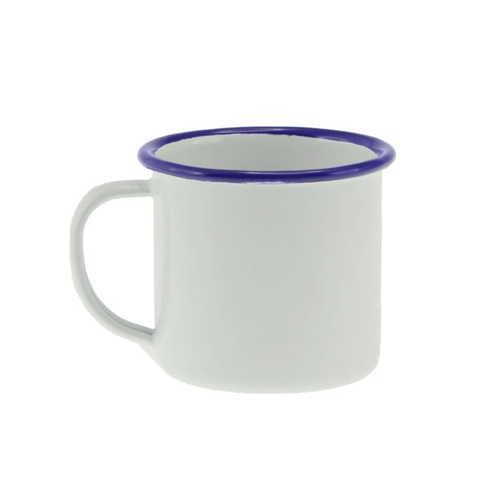 Enamel Espresso Mug 125ml White Blue Rim