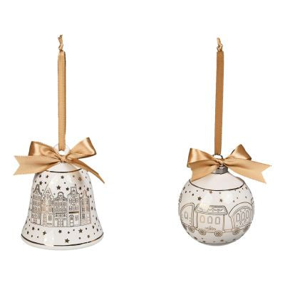 White & Gold Hanging Ornament Assorted Designs