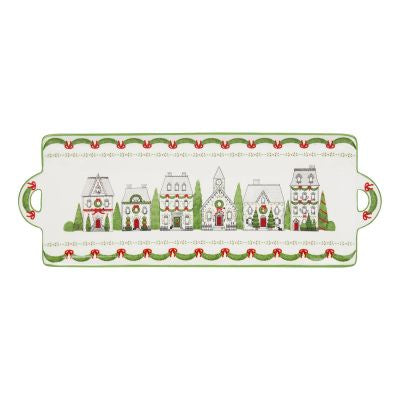 White Xmas House Tray 34cm