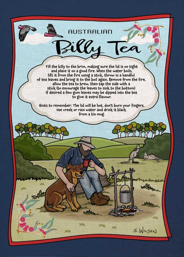 Sally Wilson - Australian Billy Tea Poem Linen Teatowel