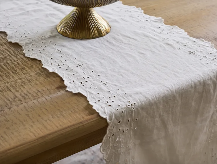 Embroidered Table Runner White