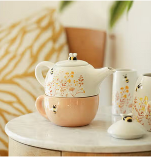 Floral Ceramic Teapot and Mug Set Dusky Pink