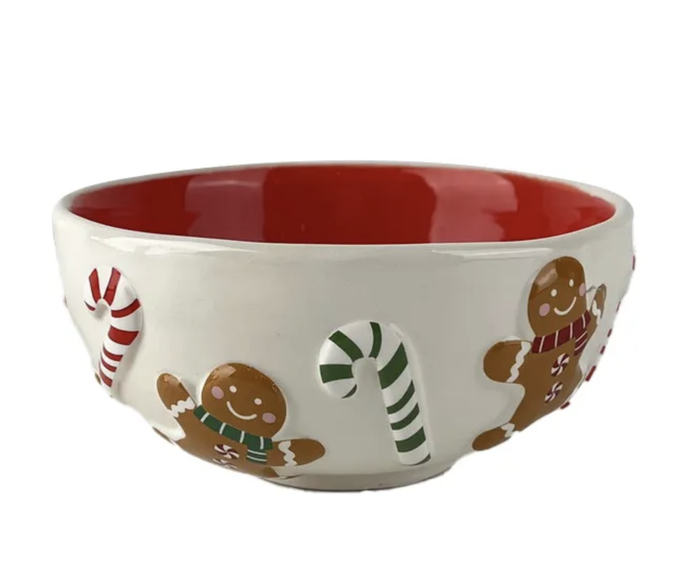 Gingerbread Ceramic Bowl – Red & White 12 cm
