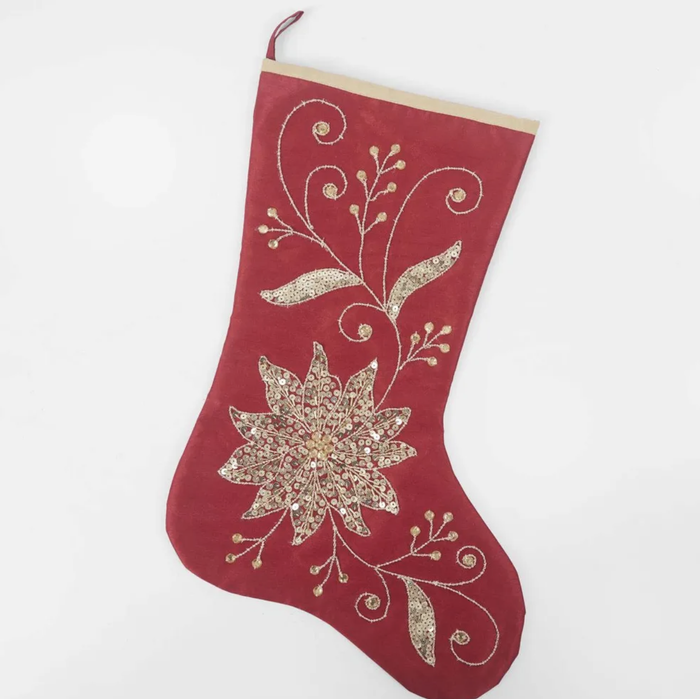 Silk Floral Meander Stocking Red
