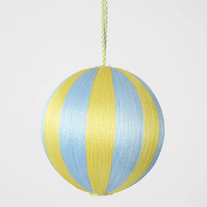 Silk Stripe Bauble Medium Blue & Yellow