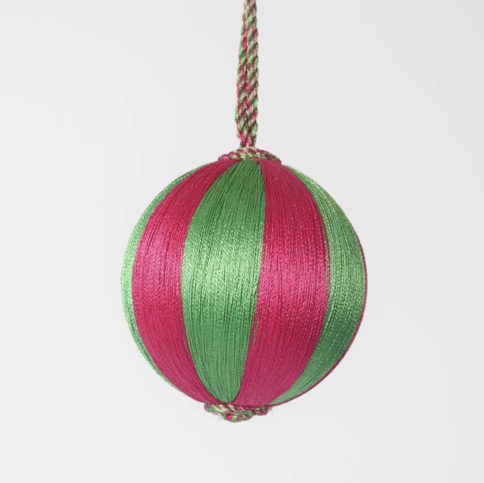Silk Stripe Bauble Small Pink & Green