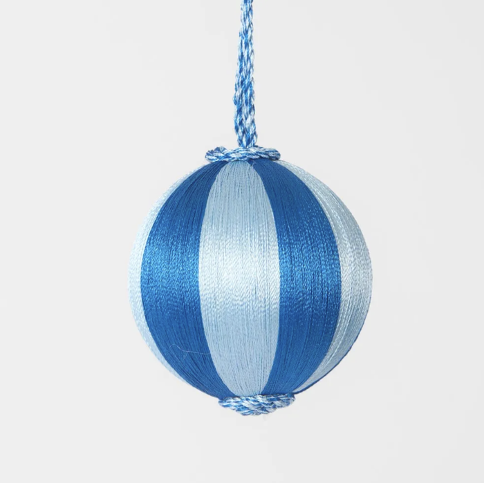 Silk Stripe Bauble Small Dark Blue & Blue