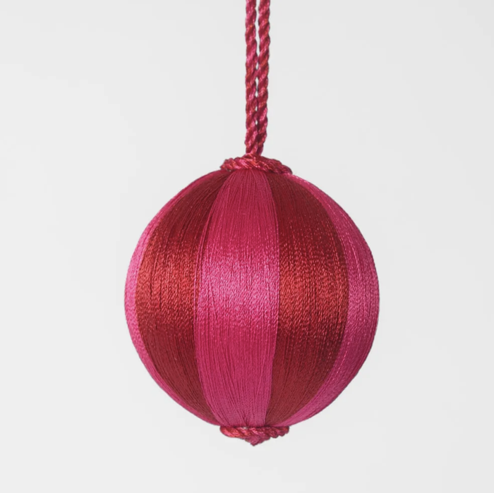 Silk Stripe Bauble Small Red & Pink