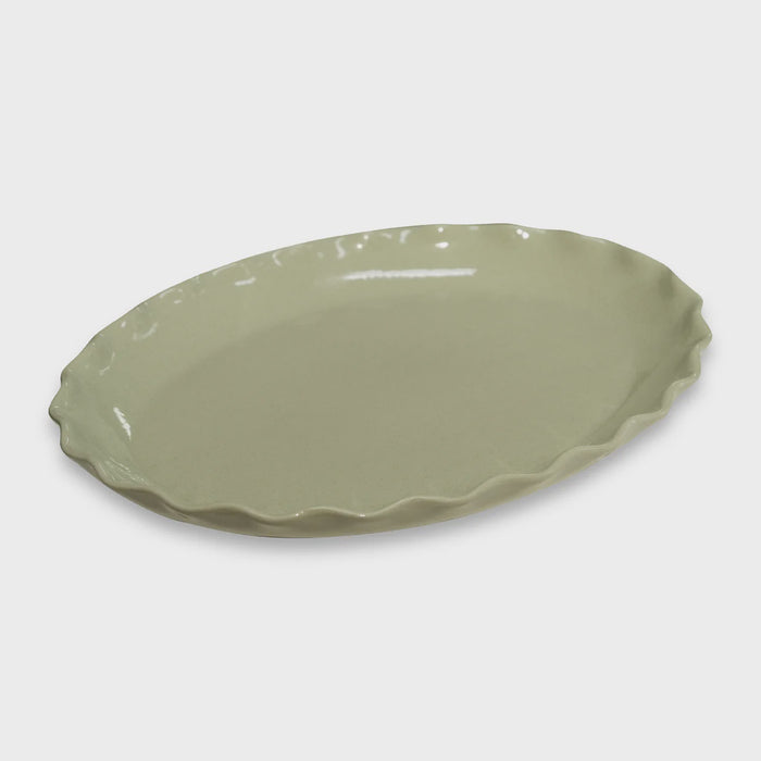 Cleo Wavy Sage Speckle Oval Platter