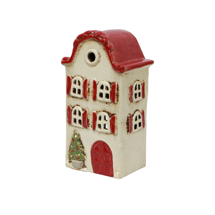 Alsace Tea Light Villa Christmas Stone with Red