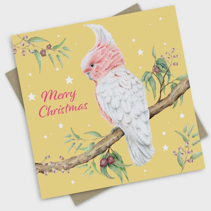 Greeting Card - Christmas Card: A Merry Pink Cockatoo