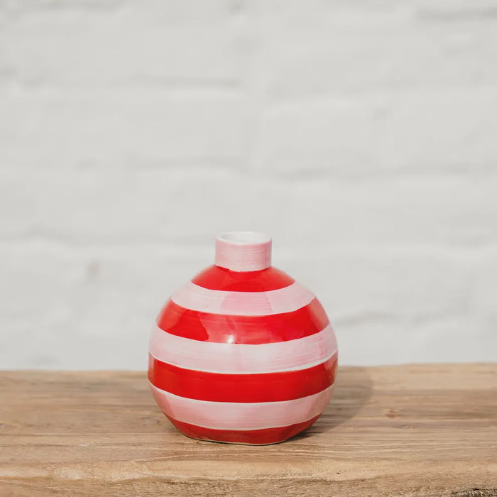 Round Bud Vase - Pink & Red Stripe