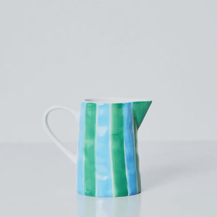 Milk Jug - Green & Cornflower Stripes