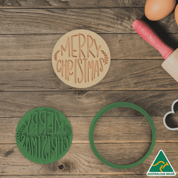 Green Merry Christmas Cookie Cutter & Embosser Stamp 10cm