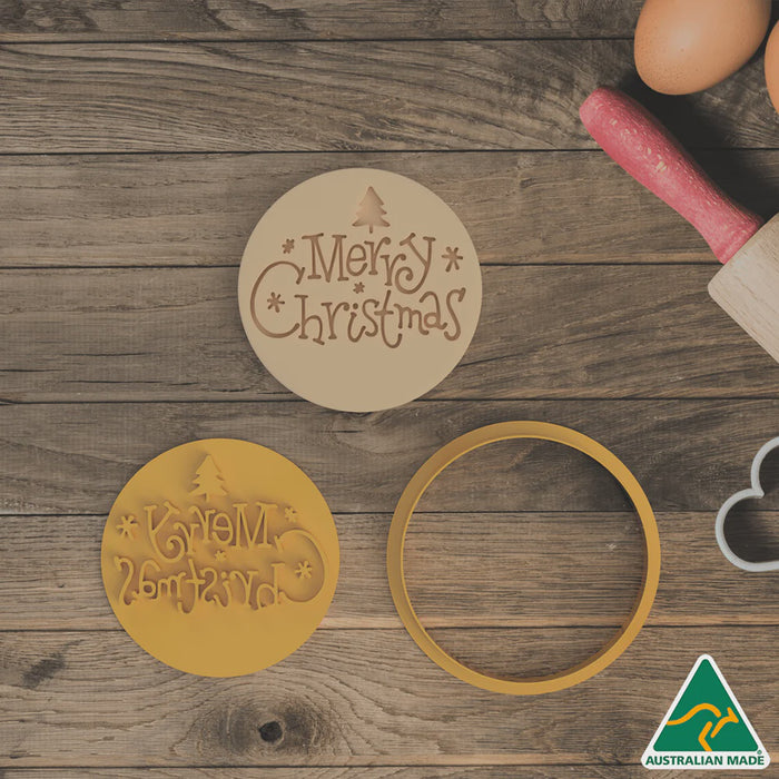 Merry Christmas Stamp Cookie Cutter & Fondant Embosser  10cm