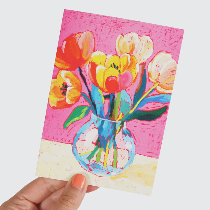 Greeting Card - Tulips On Pink