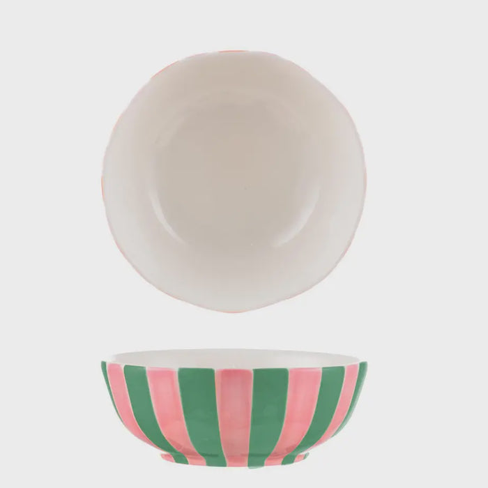 Medium Bowl - Pink and Green Stripe