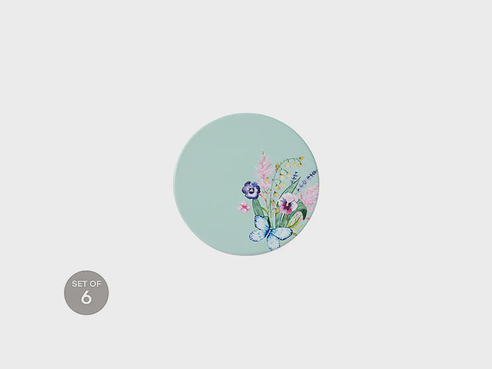 Botanica Ceramic Round Coaster 10cm Aqua