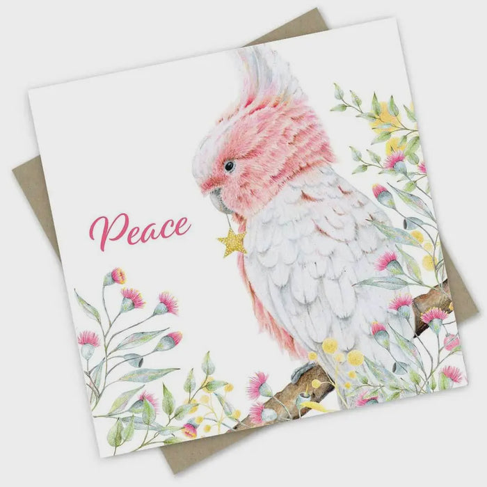 Greeting Card - Christmas Card: Pink Cockatoo Peace & Joy