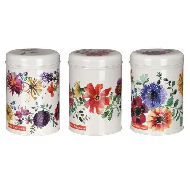 Garden Flowers Round Canister Set Of 3 Tins
