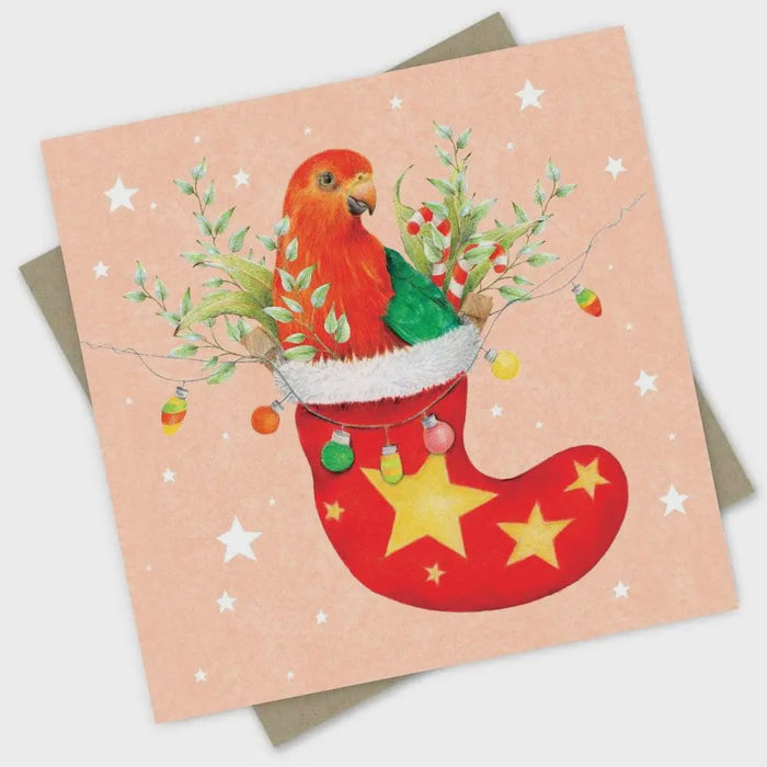 Greeting Card - A King Parrot's Christmas Stocking
