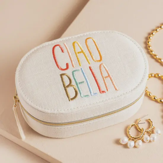 Jewellery Case - Ciao Bella Embroidered Oval