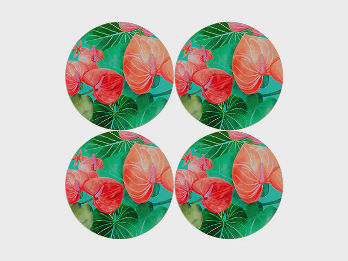 Teas & C's Tropicana Round Cork Back Coaster 10cm Set of 4 Gift Boxed